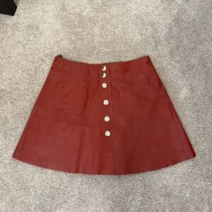 Vintage Brick Red A-Line Skirt with Buttons